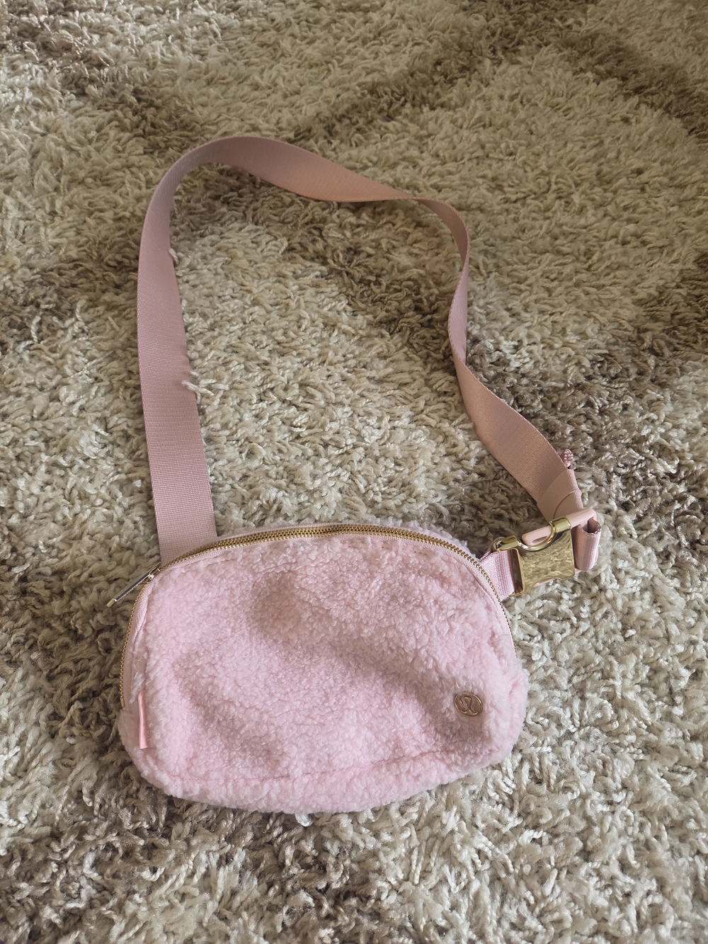 lululemon athletica Pink Sherpa Crossbody with Gold Hardware